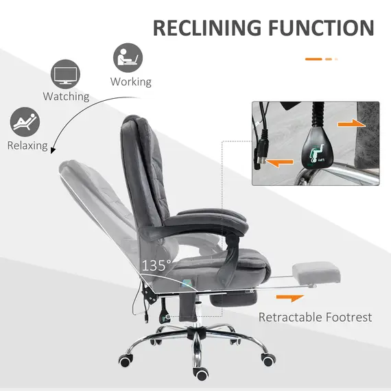 Buy Heated 6 Points Vibration Massage Executive Office Chair Adjustable Swivel Ergonomic High Back Desk Chair Recliner with Footrest Dark Grey, 5 image