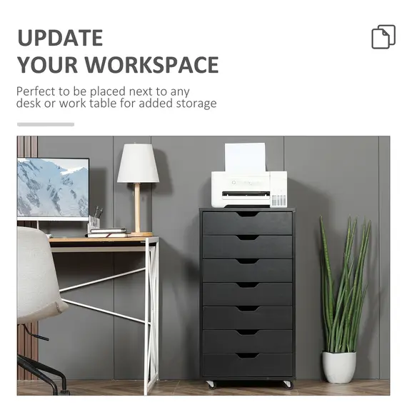 Buy Seven-Drawer Filing Cabinet, with Wheels - Black, 4 image