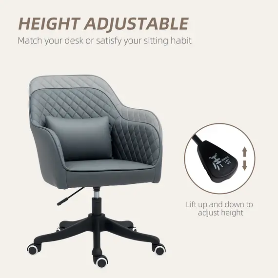 Buy Microfiber Office Chair, Desk Chair, Makeup Vanity Chair with Massage Lumbar Pillow and Rolling Wheels for Bedroom and Home, Grey, 5 image