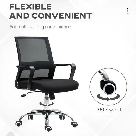 Buy Mesh Back Office Chair, with Wheels - Black, 7 image