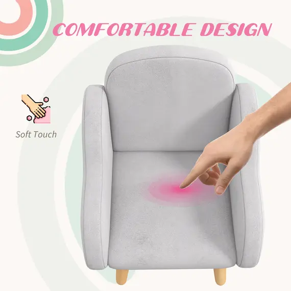 Buy Kids Armchair Toddler Sofa Children Chair with Arm Rest, Wooden Frame, Velvet, PP Legs, Cloud Shape, for Ages 1.5-3 Years - Grey, 5 image