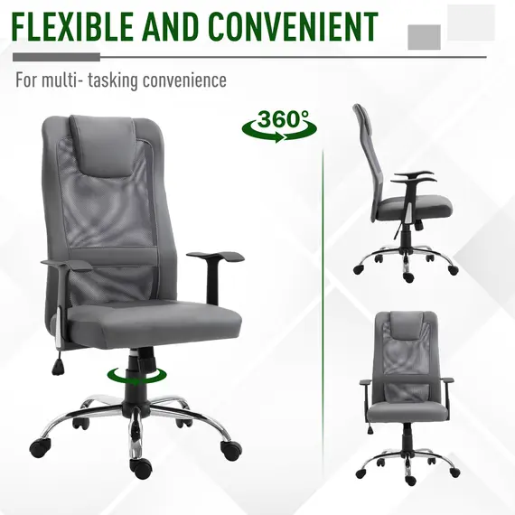 Buy Office Chair, Computer Desk Chair, Mesh and PU Leather Swivel Chair with Adjustable Height and Rolling Wheels for Home Office Work Study, Grey, 6 image