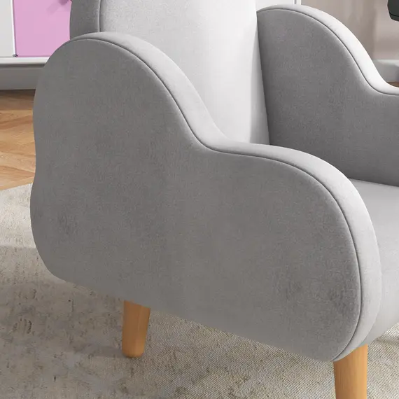 Buy Kids Armchair Toddler Sofa Children Chair with Arm Rest, Wooden Frame, Velvet, PP Legs, Cloud Shape, for Ages 1.5-3 Years - Grey, 8 image
