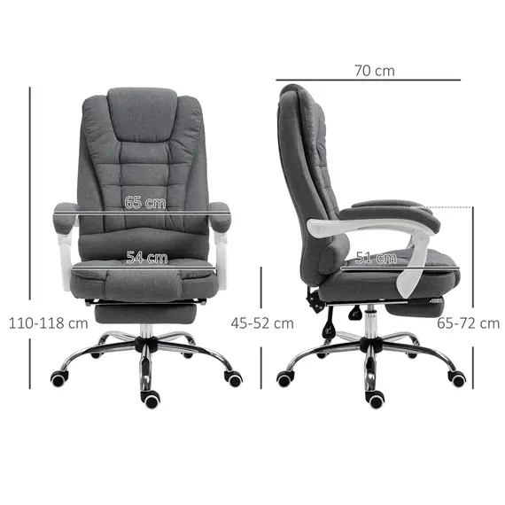 Buy Office Chair, Computer Desk Chair, Linen Fabric Swivel Rolling Task Chair with Large Soft Padded Cushion, 135° Reclining Backrest and Retractable Footrest, Grey, 3 image