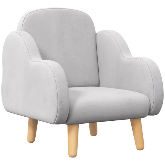 Buy Kids Armchair Toddler Sofa Children Chair with Arm Rest, Wooden Frame, Velvet, PP Legs, Cloud Shape, for Ages 1.5-3 Years - Grey