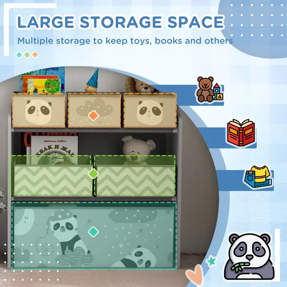 Buy Kids Storage Unit, Toy Storage Organiser, with Six Fabric Bins, for Bedrooms, Playrooms, Nurseries - Grey, 4 image