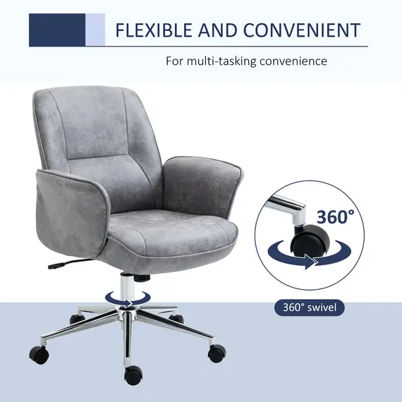 Buy Swivel Computer Office Chair Mid Back Desk Chair for Home Study Bedroom, Light Grey, 6 image