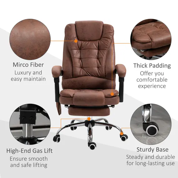 Buy Heated 6 Points Vibration Massage Executive Office Chair Adjustable Swivel Ergonomic High Back Desk Chair Recliner with Footrest Brown, 8 image