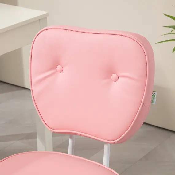 Buy Vanity Office Chair, PU Leather Computer Chair for Home, with Adjustable Height, Armless, Swivel Wheels, Pink, 7 image