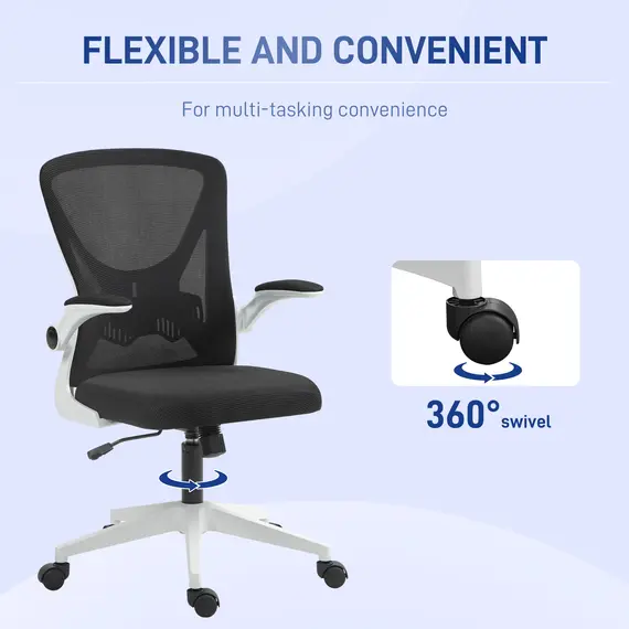 Buy Mesh Back Office Chair, with Flip-Up Arms - Black and White, 8 image