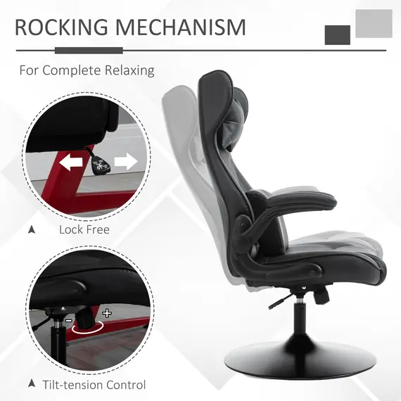 Buy Video Game Chair with Lumbar Support, Racing Style Home Office Chair, Computer Chair with Swivel Base, Flip-up Armrest and Headrest, Black, 6 image