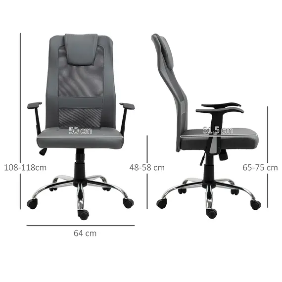 Buy Office Chair, Computer Desk Chair, Mesh and PU Leather Swivel Chair with Adjustable Height and Rolling Wheels for Home Office Work Study, Grey, 3 image