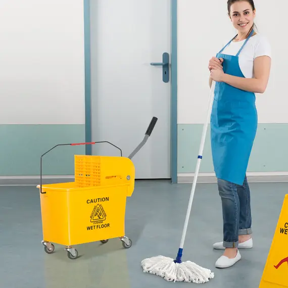 Buy 20L Mop Bucket on Wheels, with Water Separation Panel - Yellow, 3 image