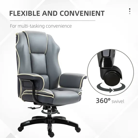 Buy High Back Office Chair, PU Leather Desk Chair, Reclining Swivel Computer Chair for Home, Grey, 7 image
