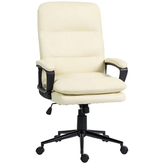 Buy Office Chair, PU Leather Computer Desk Chair Office Chair with Adjustable Height and Swivel Rolling Wheels for Work Study, Cream White