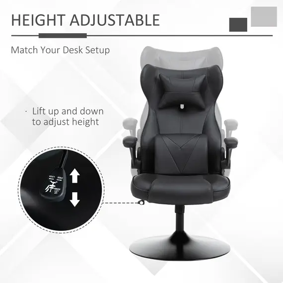 Buy Video Game Chair with Lumbar Support, Racing Style Home Office Chair, Computer Chair with Swivel Base, Flip-up Armrest and Headrest, Black, 7 image