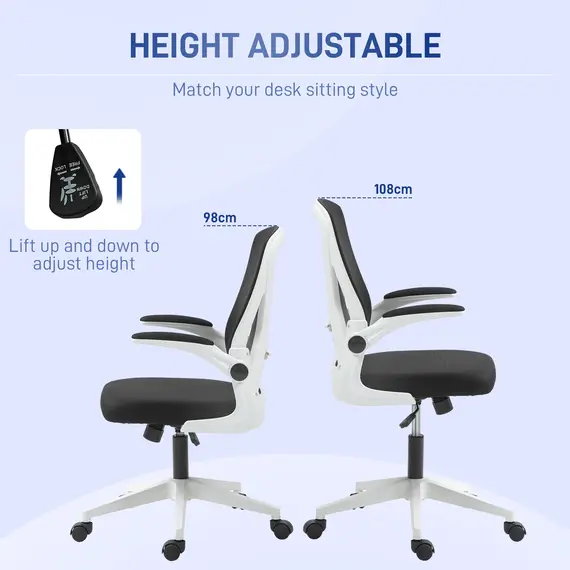 Buy Mesh Back Office Chair, with Flip-Up Arms - Black and White, 4 image