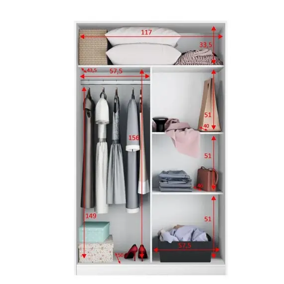 Buy Madrid Wardrobe 120cm Gloss White, 4 image