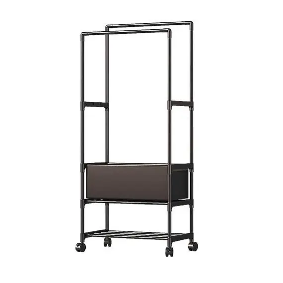 Buy Double Rod Metal Clothes Rack with Wheels, 3 image