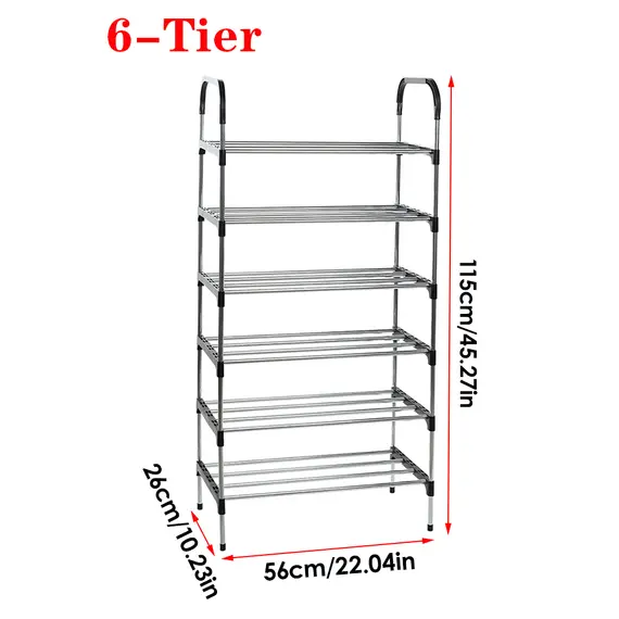 Buy 6 Tiered Metal Shoe Rack with Slatted Shelves, 3 image