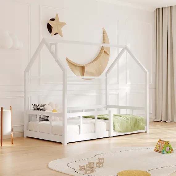 Buy Children's Pine Wood Bed Frame with Safety Rails, 2 image