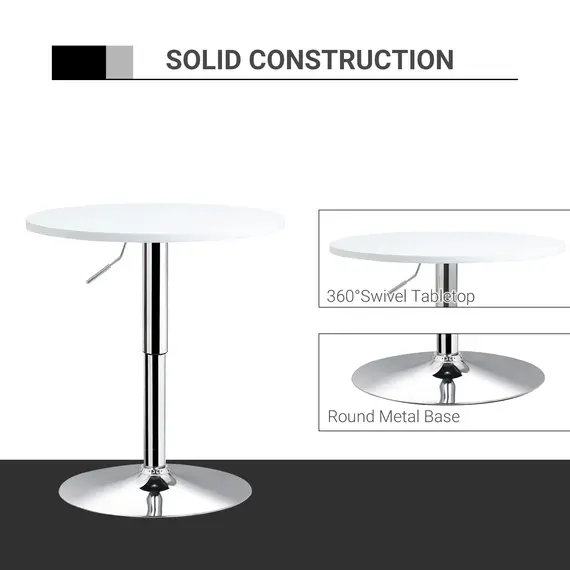 Buy HOMCOM Bar Table Φ60cm Adjustable Height Round Bistro Table w/ Swivel Top Metal Frame Counter Surface Stylish Kitchen Conservatory White, 5 image