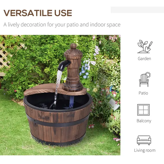 Buy Outsunny Wood Barrel Patio Water Fountain Garden Decorative Ornament Water Feature with Electric Pump (Type A), 6 image