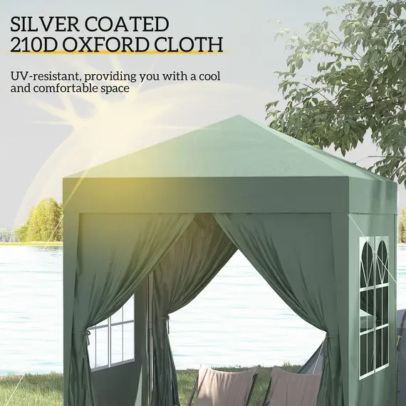 Buy Outsunny 2 x 2 m Garden Pop Up Gazebo, Wedding Party Tent Marquee, Water Resistant Awning Canopy with Sidewalls, Windows, Carry Bag, Green, 5 image