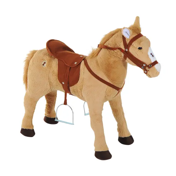 Buy HOMCOM Kids Ride On Standing Horse Cuddly Toy Children Plush Soft Pony Gift w/ Neigh Sound or 2 Years and Up Beige, 8 image
