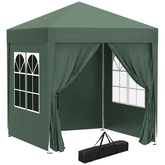 Buy Outsunny 2 x 2 m Garden Pop Up Gazebo, Wedding Party Tent Marquee, Water Resistant Awning Canopy with Sidewalls, Windows, Carry Bag, Green