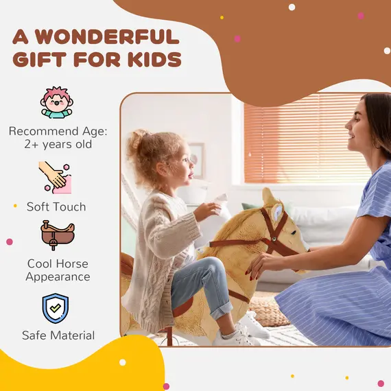 Buy HOMCOM Kids Ride On Standing Horse Cuddly Toy Children Plush Soft Pony Gift w/ Neigh Sound or 2 Years and Up Beige, 7 image