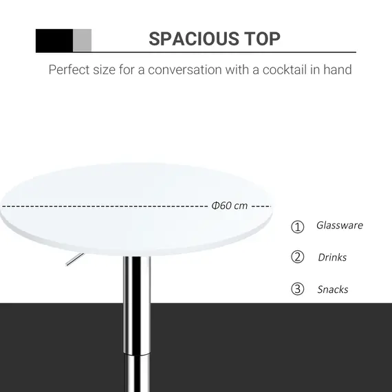 Buy HOMCOM Bar Table Φ60cm Adjustable Height Round Bistro Table w/ Swivel Top Metal Frame Counter Surface Stylish Kitchen Conservatory White, 6 image