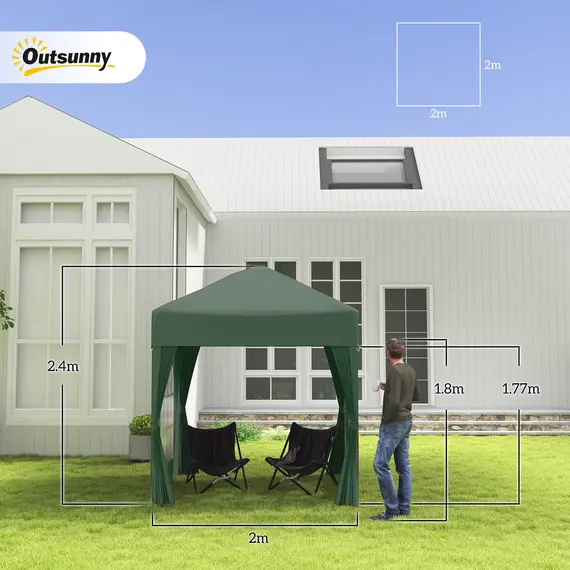 Buy Outsunny 2 x 2 m Garden Pop Up Gazebo, Wedding Party Tent Marquee, Water Resistant Awning Canopy with Sidewalls, Windows, Carry Bag, Green, 3 image