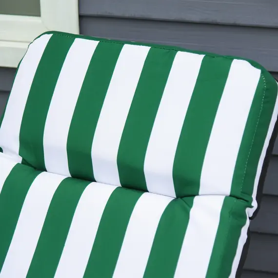 Buy Outsunny 2 Pieces Outdoor Sun Lounger Set with Cushions, Patio Folding 5-Level   Adjustable Backrest Recliner Chairs Set of 2 with High Backrest and Armrests, Green & White, 8 image