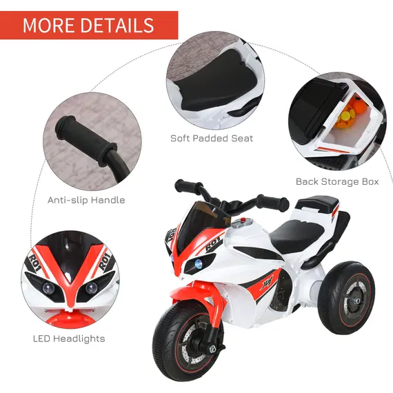 Buy HOMCOM Kids Ride-On Police Bike 3-Wheel Vehicle w/ Music Lights Safe Seat Handlebars Toddler NO POWER Child Learning Fun Development 18-36 Months White, 6 image