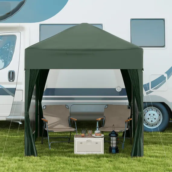 Buy Outsunny 2 x 2 m Garden Pop Up Gazebo, Wedding Party Tent Marquee, Water Resistant Awning Canopy with Sidewalls, Windows, Carry Bag, Green, 8 image