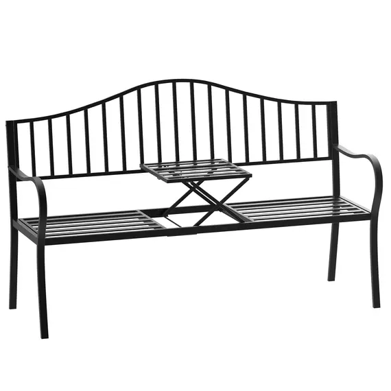 Buy Outsunny Metal Bench W/Table,  150Lx53Wx95H cm