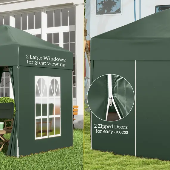 Buy Outsunny 2 x 2 m Garden Pop Up Gazebo, Wedding Party Tent Marquee, Water Resistant Awning Canopy with Sidewalls, Windows, Carry Bag, Green, 7 image