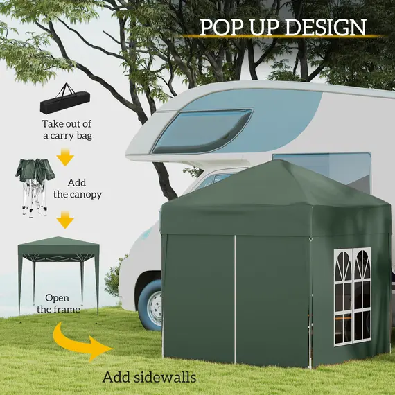 Buy Outsunny 2 x 2 m Garden Pop Up Gazebo, Wedding Party Tent Marquee, Water Resistant Awning Canopy with Sidewalls, Windows, Carry Bag, Green, 4 image