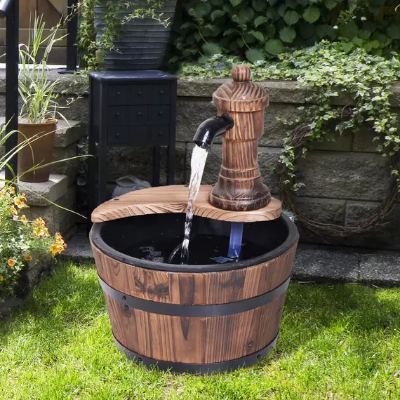 Buy Outsunny Wood Barrel Patio Water Fountain Garden Decorative Ornament Water Feature with Electric Pump (Type A), 2 image