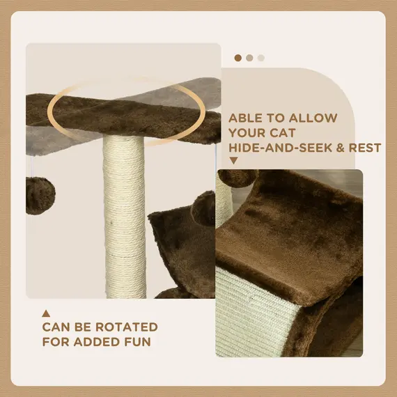 Buy PawHut Cat Tree, Cat Tower for Kittens with Rotatable Top Bar, Sisal Scratching Post, Tunnel, Dangling Balls - Brown, 5 image