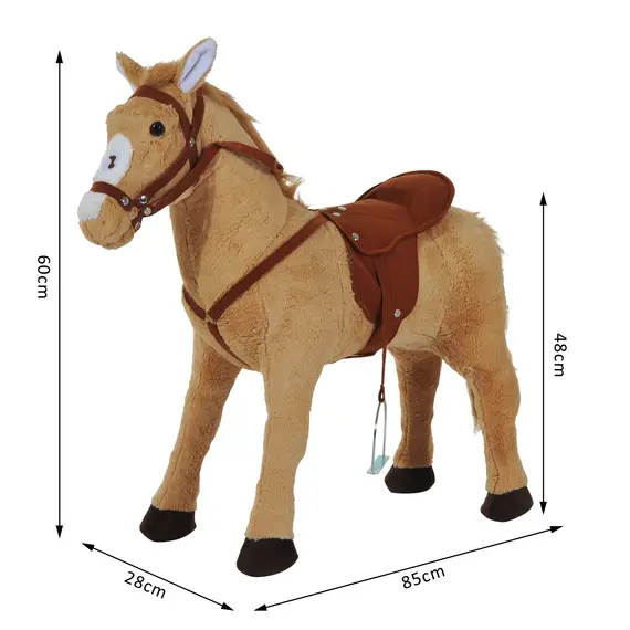 Buy HOMCOM Kids Ride On Standing Horse Cuddly Toy Children Plush Soft Pony Gift w/ Neigh Sound or 2 Years and Up Beige, 3 image