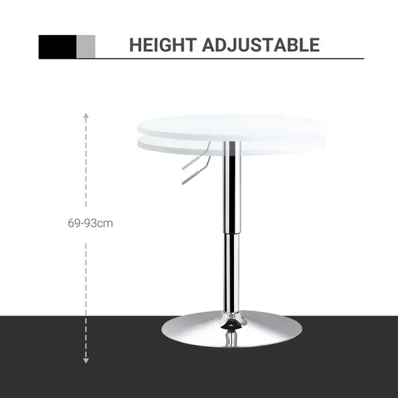 Buy HOMCOM Bar Table Φ60cm Adjustable Height Round Bistro Table w/ Swivel Top Metal Frame Counter Surface Stylish Kitchen Conservatory White, 4 image