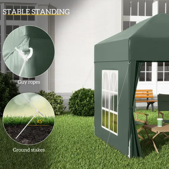 Buy Outsunny 2 x 2 m Garden Pop Up Gazebo, Wedding Party Tent Marquee, Water Resistant Awning Canopy with Sidewalls, Windows, Carry Bag, Green, 6 image