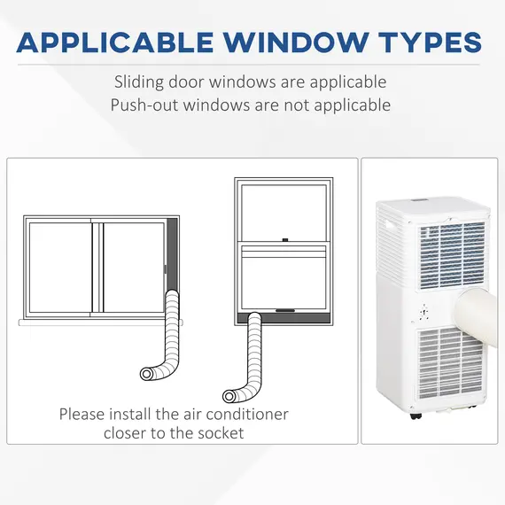 Buy HOMCOM 9000 BTU Portable Air Conditioner for Cooling Dehumidifier Fan, Air Conditioning Unit for Room up to 28m², with Remote, 24H Timer, Window Mount Kit, R290, A Energy Efficiency, 1122W, 8 image