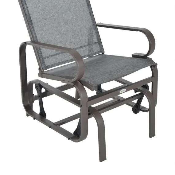Buy Outsunny Outdoor Gliding Rocking Chair with Sturdy Metal Frame Garden Comfortable Swing Chair, Grey & Brown, 8 image