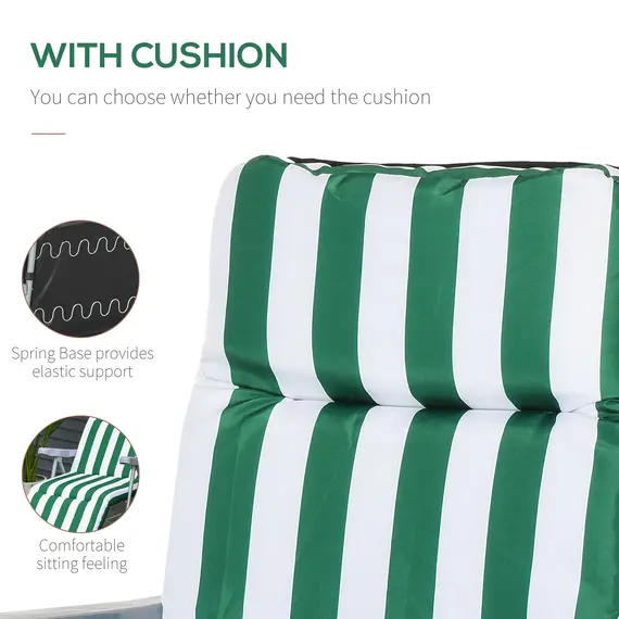 Buy Outsunny 2 Pieces Outdoor Sun Lounger Set with Cushions, Patio Folding 5-Level   Adjustable Backrest Recliner Chairs Set of 2 with High Backrest and Armrests, Green & White, 5 image
