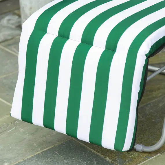 Buy Outsunny 2 Pieces Outdoor Sun Lounger Set with Cushions, Patio Folding 5-Level   Adjustable Backrest Recliner Chairs Set of 2 with High Backrest and Armrests, Green & White, 9 image