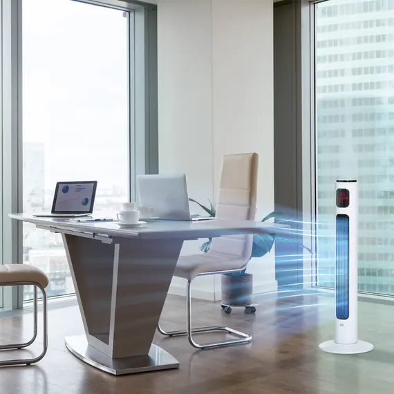Buy HOMCOM 38'' Freestanding Tower Fan, 3 Speed 3 Mode, 12h Timer, 70 Degree Oscillation, LED Panel, 5M Remote Controller, White, 8 image