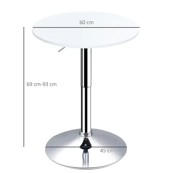 Buy HOMCOM Bar Table Φ60cm Adjustable Height Round Bistro Table w/ Swivel Top Metal Frame Counter Surface Stylish Kitchen Conservatory White, 3 image